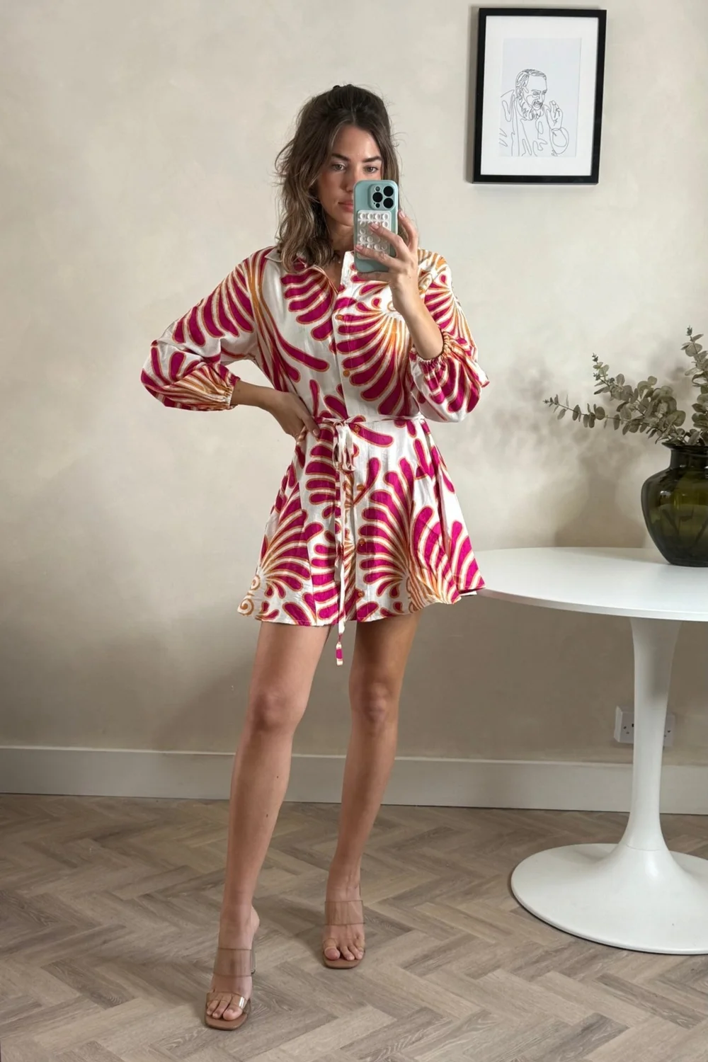 Style Cheat Red & Cream Myla Mini Tie Shirt Dress - 14 Image 1