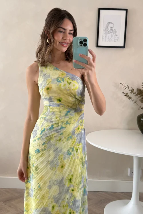 Style Cheat Yellow Floral Marley Asymmetric Pleated Maxi Dress - 12 Image 2