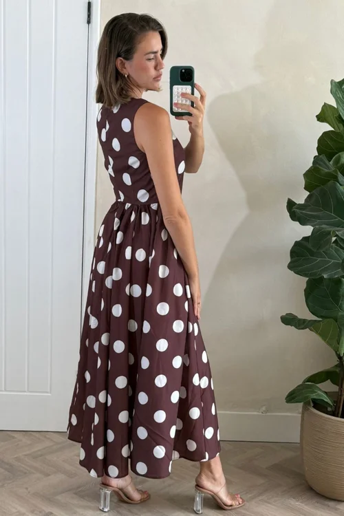 Style Cheat Chocolate Brown & Cream Davica Polka Dot Midi Dress - 16 Image 6