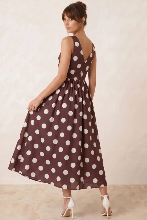 Style Cheat Chocolate Brown & Cream Davica Polka Dot Midi Dress - 16 Image 4