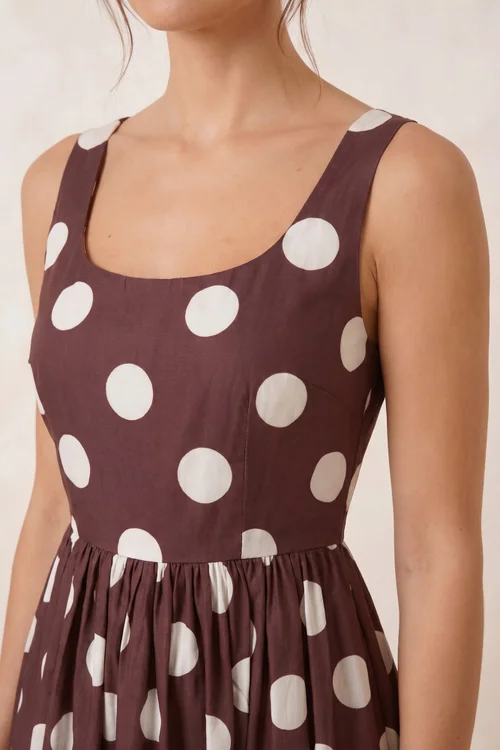 Style Cheat Chocolate Brown & Cream Davica Polka Dot Midi Dress - 16 Image 2