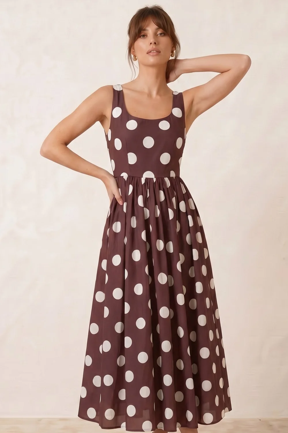 Style Cheat Chocolate Brown & Cream Davica Polka Dot Midi Dress - 16 Image 3