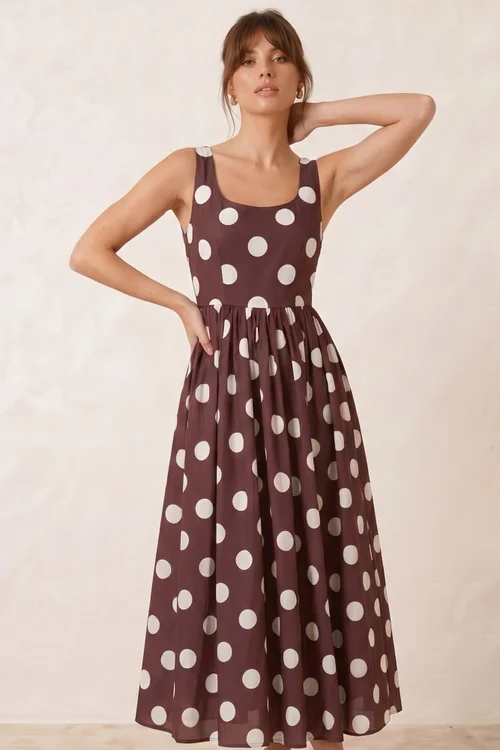 Style Cheat Chocolate Brown & Cream Davica Polka Dot Midi Dress - 16 Image 3