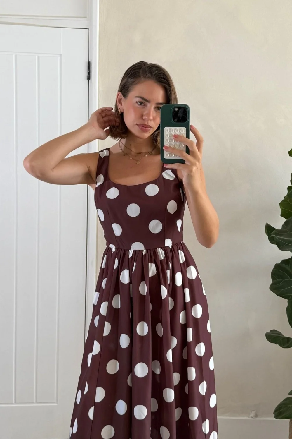 Style Cheat Chocolate Brown & Cream Davica Polka Dot Midi Dress - 16 Image 5