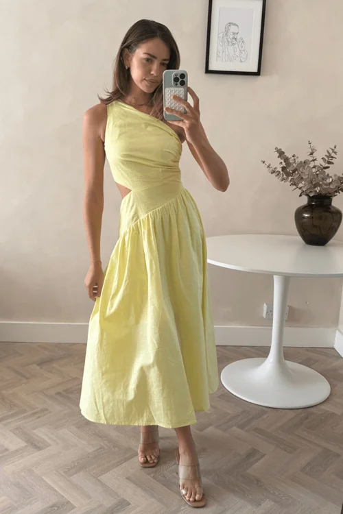 Style Cheat Yellow Jasmine Cut-Out One-Shoulder Midi Dress - 12 Image 5
