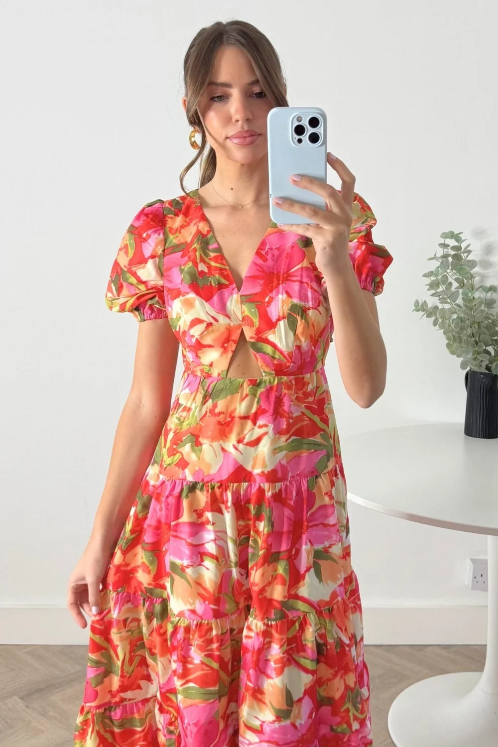 Style Cheat Orange Tropical Print Zoe Tiered Cutout Maxi Dress - 6 Image 3