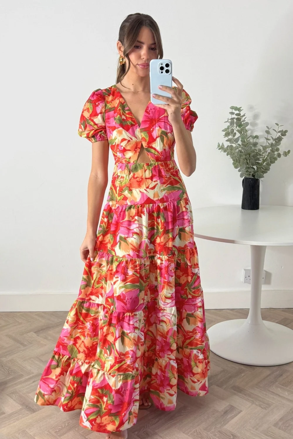 Style Cheat Orange Tropical Print Zoe Tiered Cutout Maxi Dress - 6 Image 1