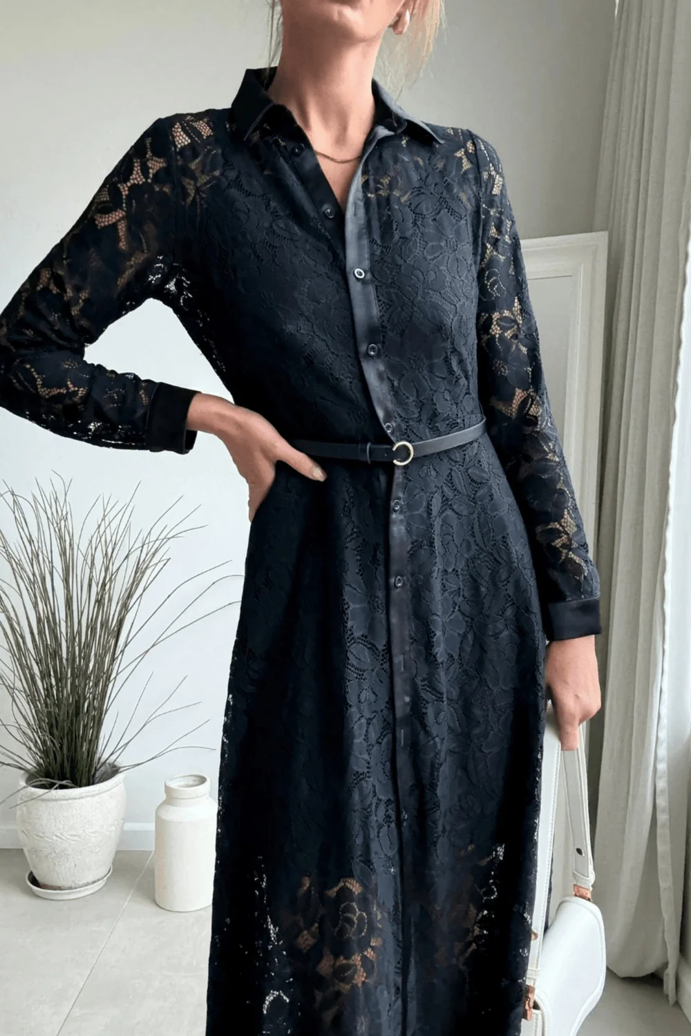 Style Cheat Black Lace Daphne Belted Shirt Dress - 6 Image 3