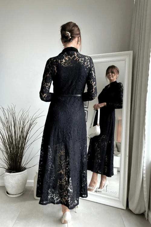 Style Cheat Black Lace Daphne Belted Shirt Dress - 6 Image 5