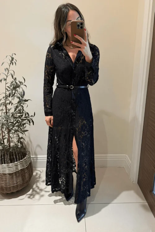 Style Cheat Black Lace Daphne Belted Shirt Dress - 6 Image 4