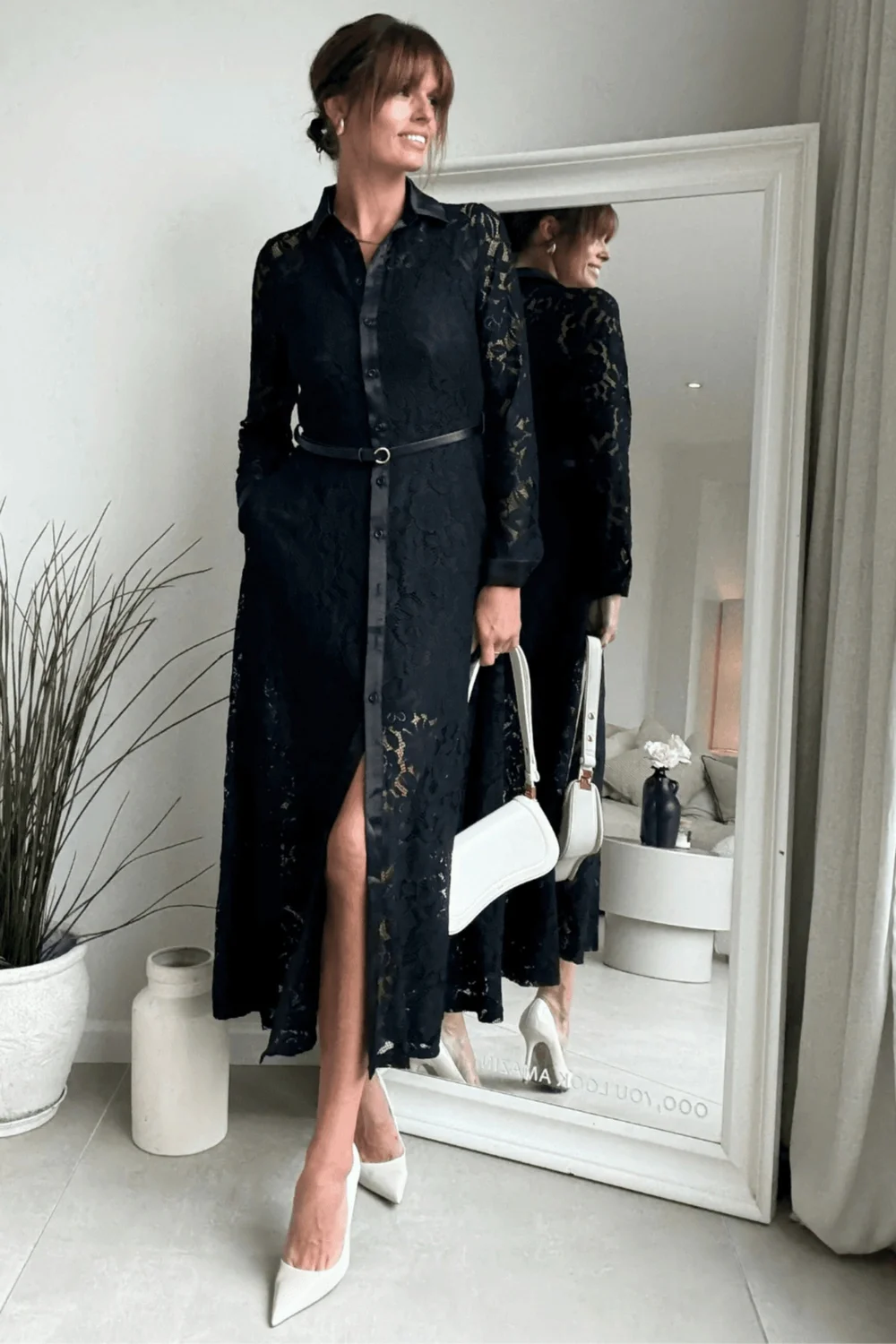 Style Cheat Black Lace Daphne Belted Shirt Dress - 6 Image 1