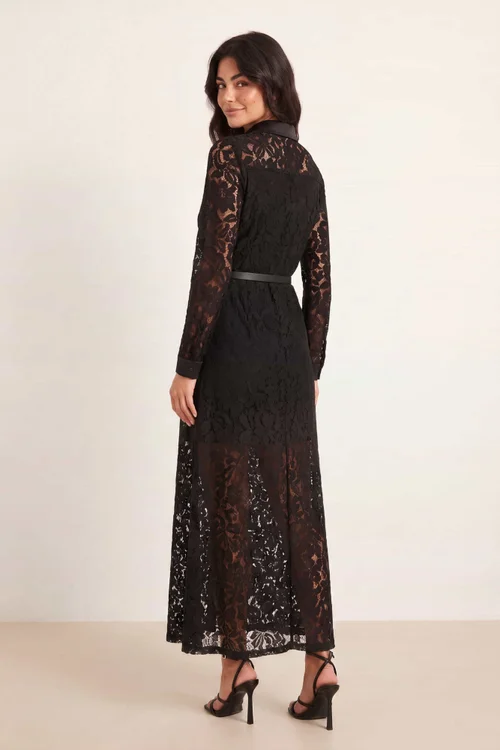 Style Cheat Daphne Black Lace Belted Shirt Dress - 12 Image 4