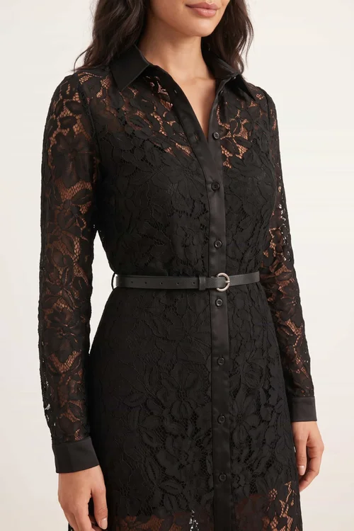 Style Cheat Daphne Black Lace Belted Shirt Dress - 12 Image 3