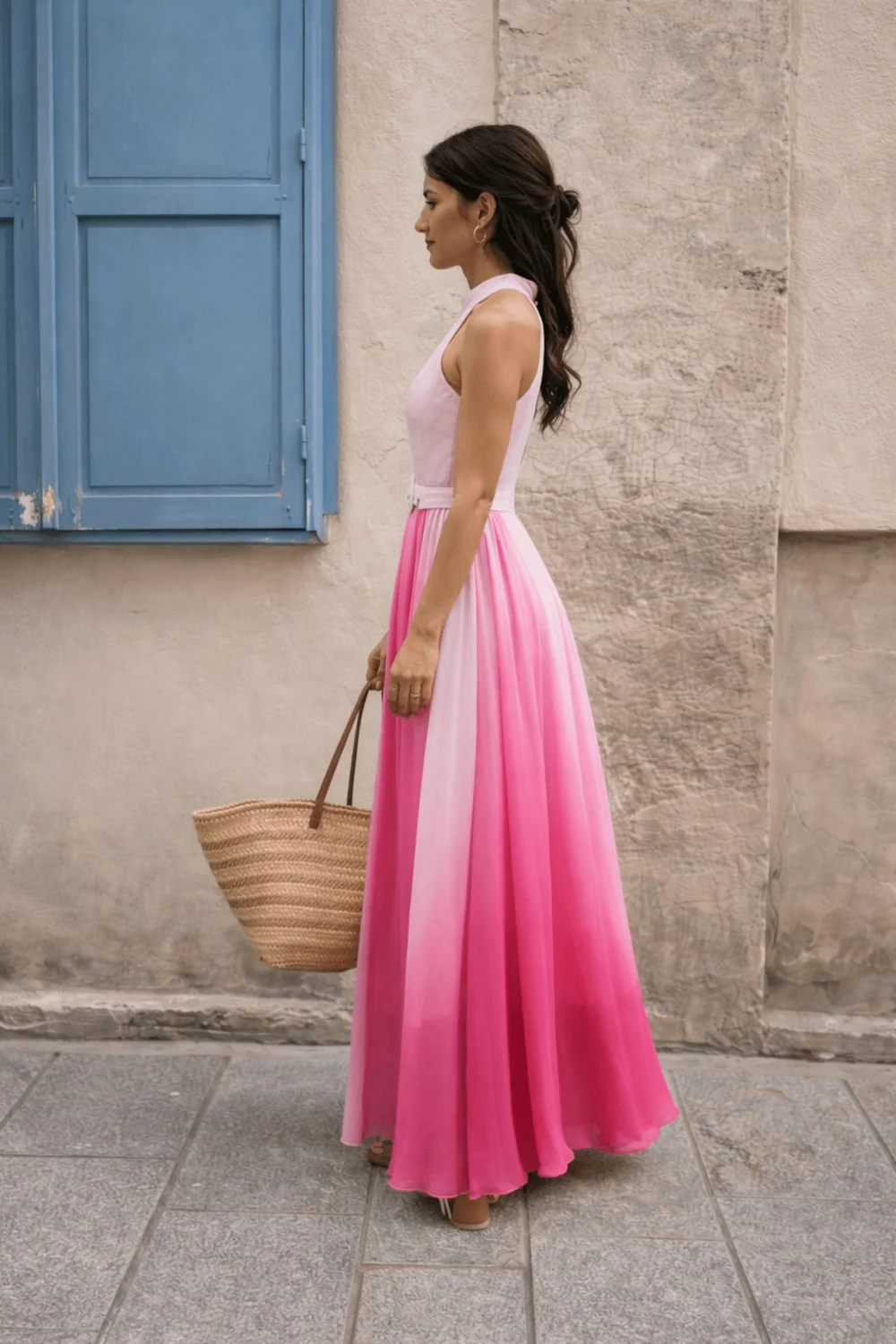 Style Cheat Pink Luisa Belted Pleated Maxi Dress Ombre - 6 Image 3