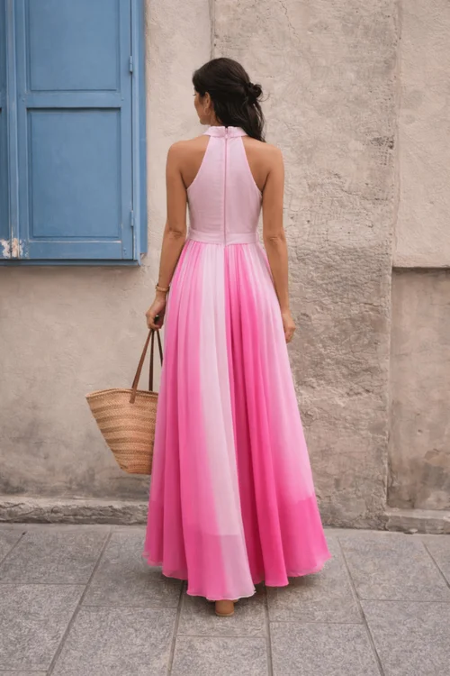 Style Cheat Pink Luisa Belted Pleated Maxi Dress Ombre - 6 Image 2