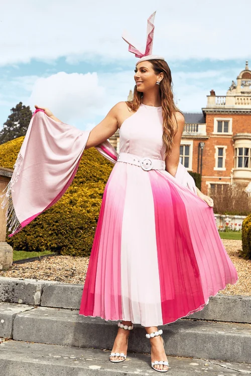 Style Cheat Pink Luisa Belted Pleated Maxi Dress Ombre - 6 Image 4