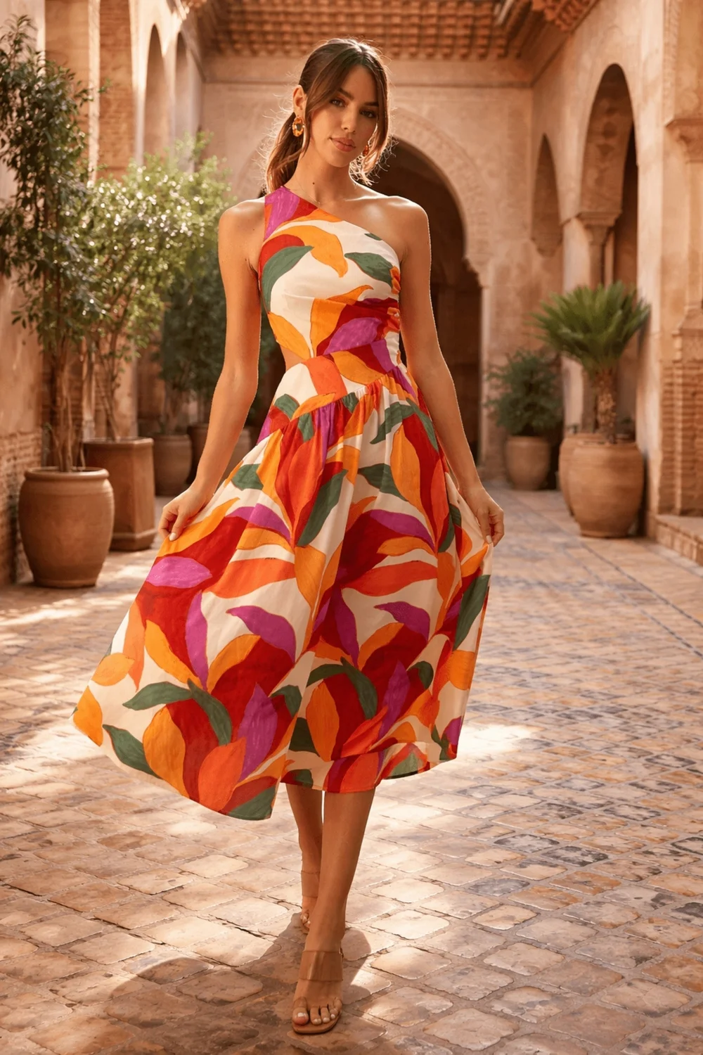 Style Cheat Multi Jasmine Cut Out One Shoulder Midi Dress - 14 Image 1