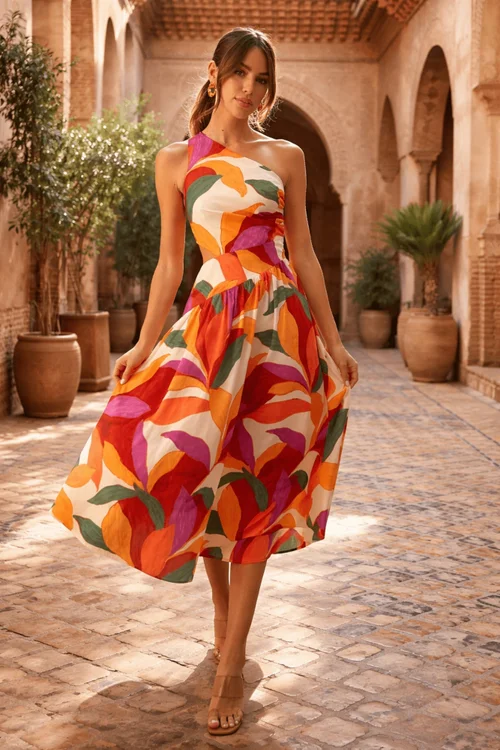 Style Cheat Multi Jasmine Cut Out One Shoulder Midi Dress - 14 Image 1