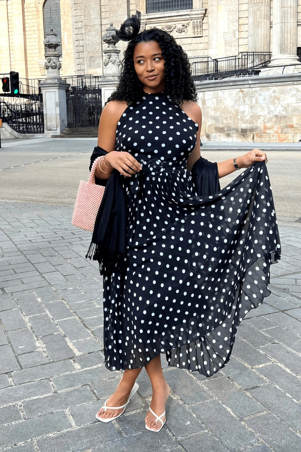 Style Cheat Black Mono Polka Dot Luisa Belted Pleated Maxi Dress - 18 Image 4