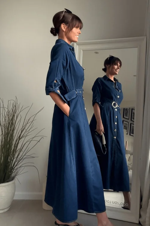 Style Cheat Blue Denim Daphne Belted Shirt Dress - 16 Image 5
