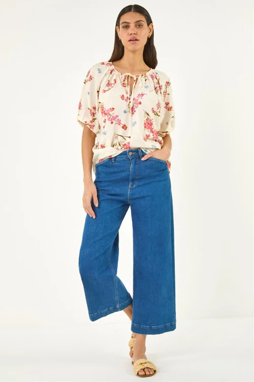 Roman Ivory Floral Print Tie Front Top - 20 Image 2