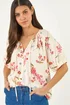 Roman Ivory Floral Print Tie Front Top - 20 Image 1