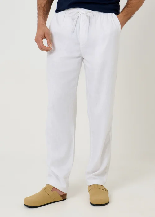 Threadbare White Linen Blend Drawcord Trousers - M Image 1