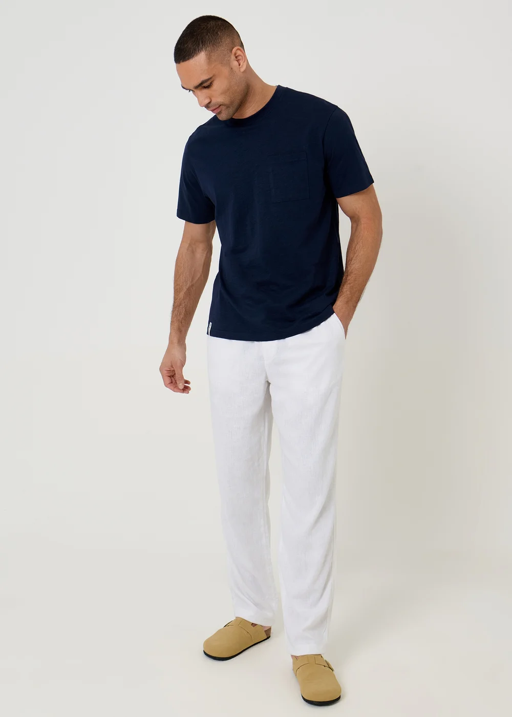 Threadbare White Linen Blend Drawcord Trousers - M Image 3
