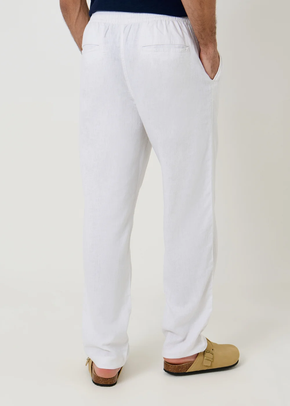 Threadbare White Linen Blend Drawcord Trousers - M Image 2