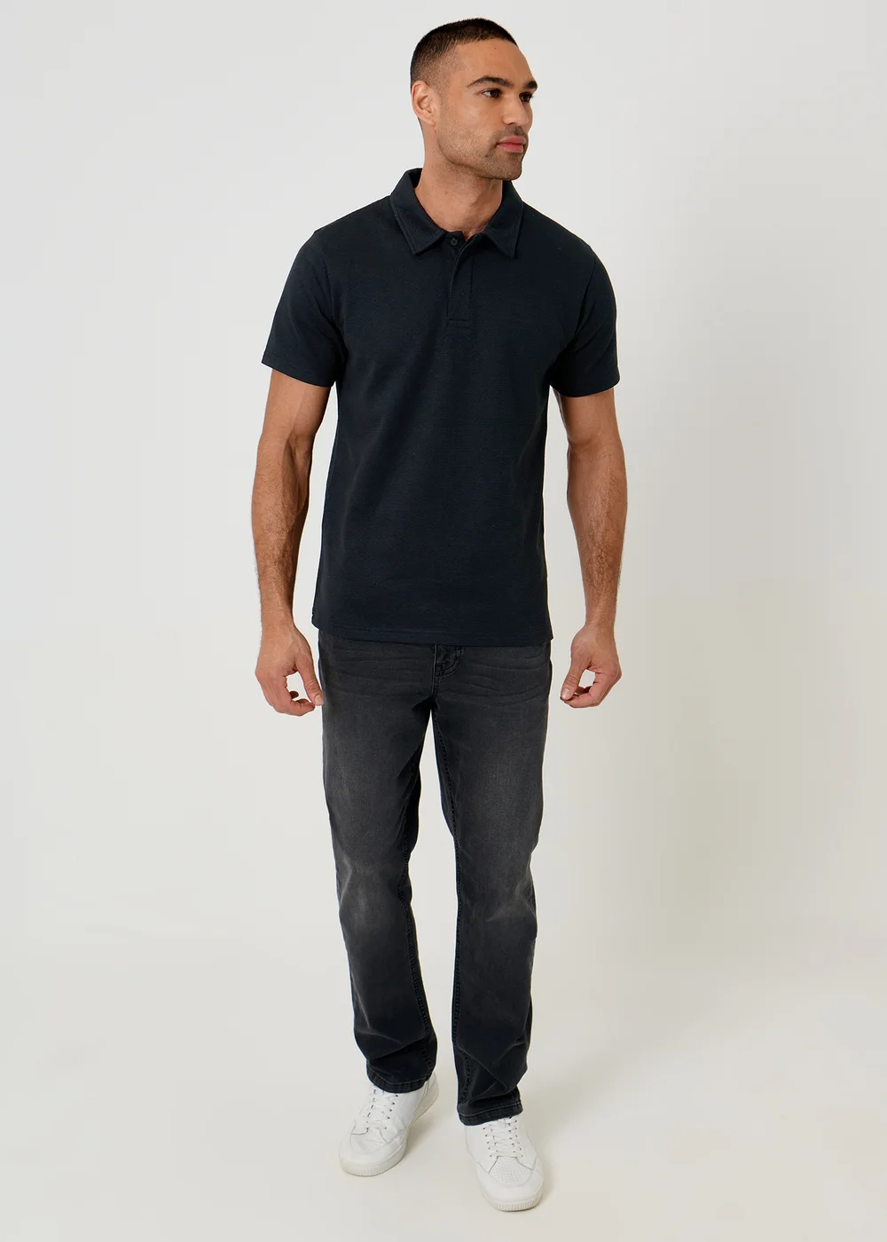 Threadbare Black Textured Cotton Rich Polo Shirt - S Image 3