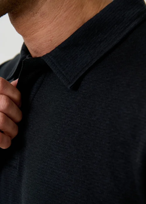 Threadbare Black Textured Cotton Rich Polo Shirt - S Image 5