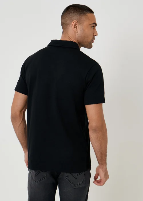 Threadbare Black Textured Cotton Rich Polo Shirt - S Image 2