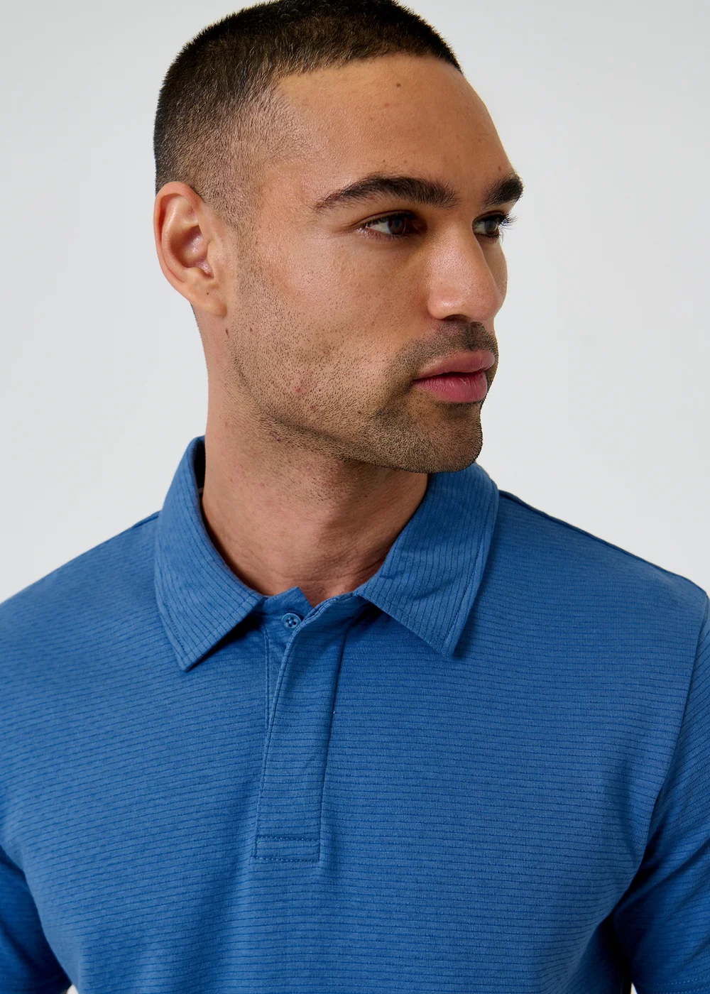 Threadbare Blue Textured Cotton Rich Polo Shirt - 2XL Image 4