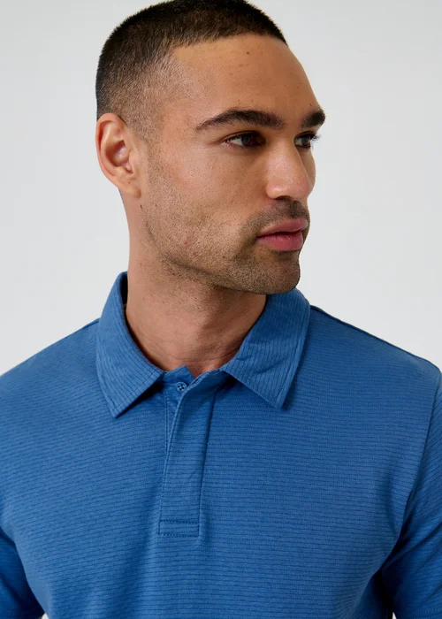 Threadbare Blue Textured Cotton Rich Polo Shirt - 2XL Image 4