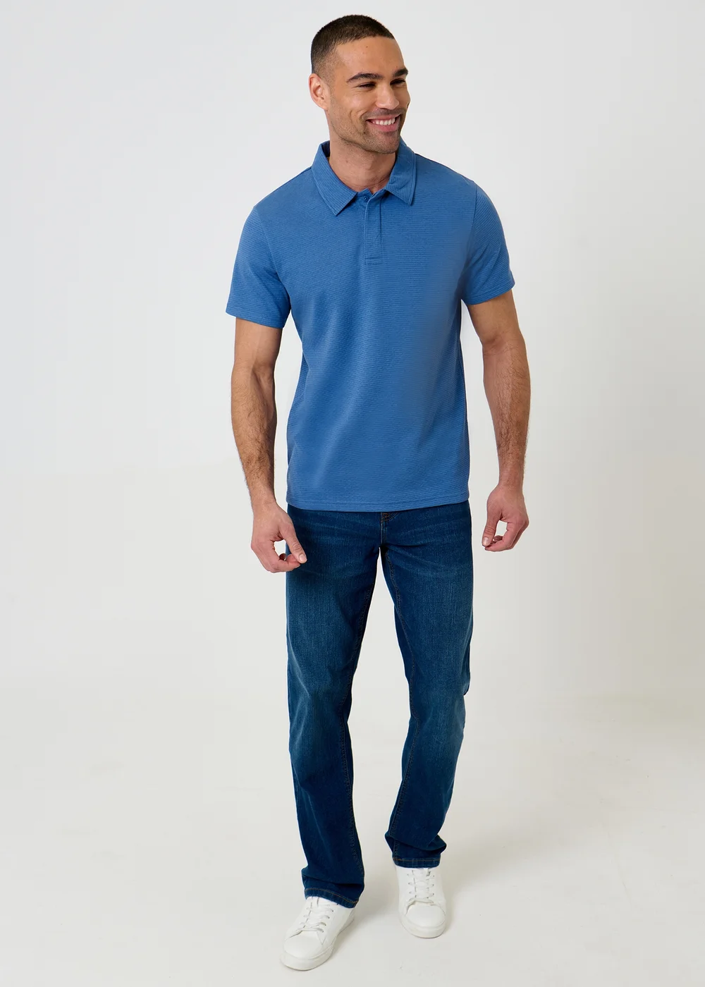 Threadbare Blue Textured Cotton Rich Polo Shirt - 2XL Image 3