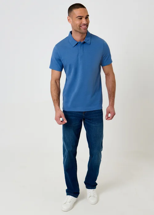 Threadbare Blue Textured Cotton Rich Polo Shirt - 2XL Image 3