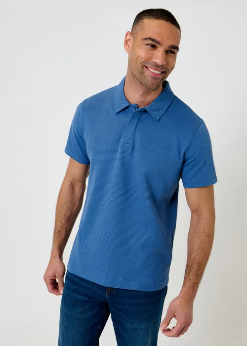 Threadbare Blue Textured Cotton Rich Polo Shirt - 2XL Image 1