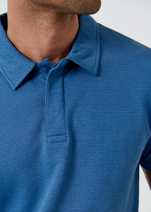 Threadbare Blue Textured Cotton Rich Polo Shirt - 2XL Image 5