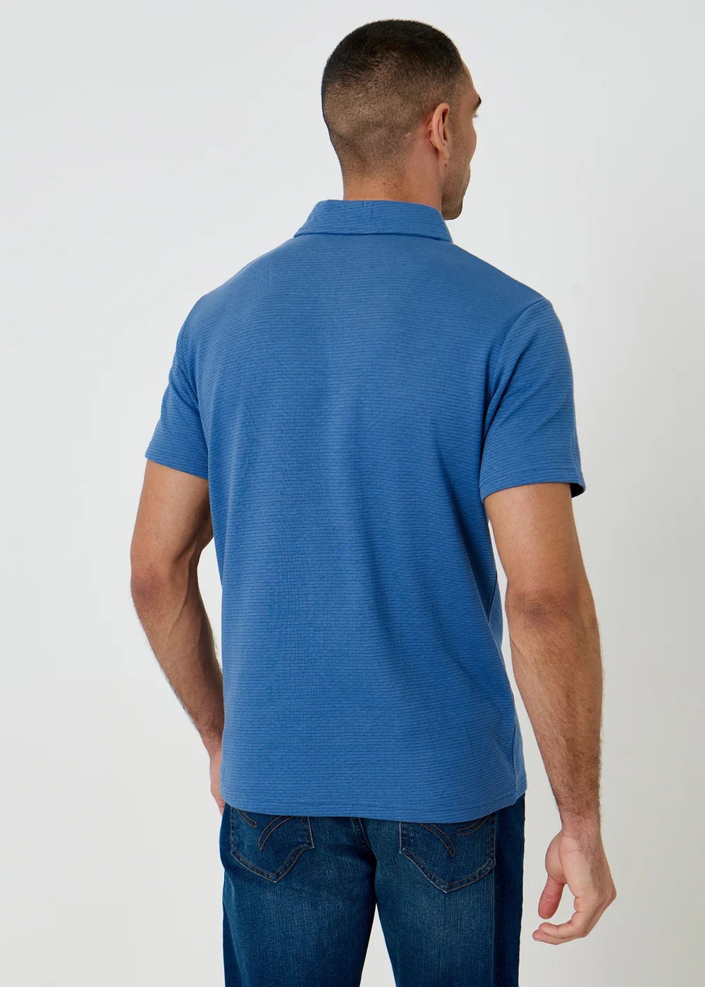 Threadbare Blue Textured Cotton Rich Polo Shirt - 2XL Image 2