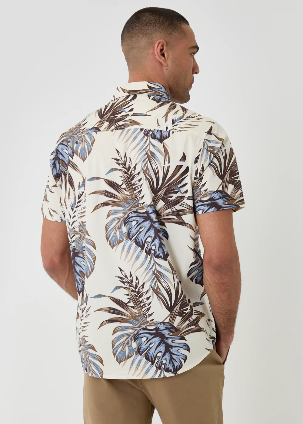 Threadbare Navy Leaf Print Cotton Short Sleeve Shirt - M Image 2