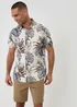 Threadbare Navy Leaf Print Cotton Short Sleeve Shirt - M Image 1
