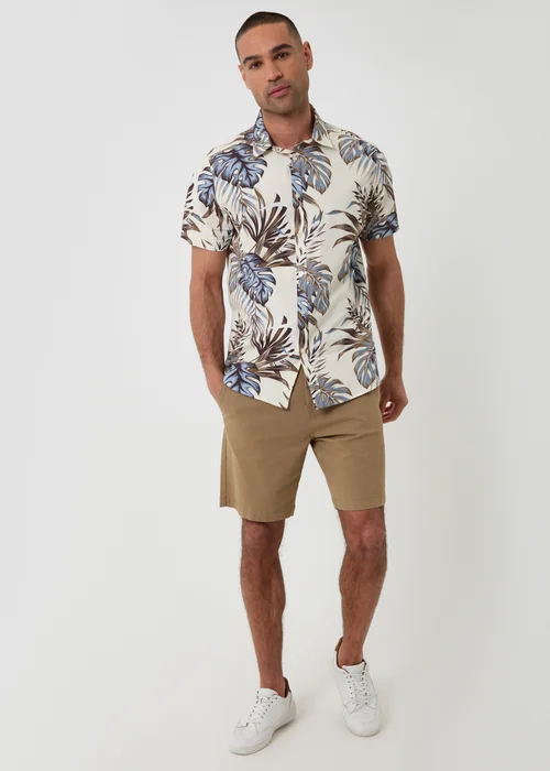 Threadbare Navy Leaf Print Cotton Short Sleeve Shirt - M Image 3