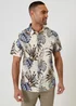 Threadbare Ecru Leaf Print Cotton Short Sleeve Shirt - M Image 1