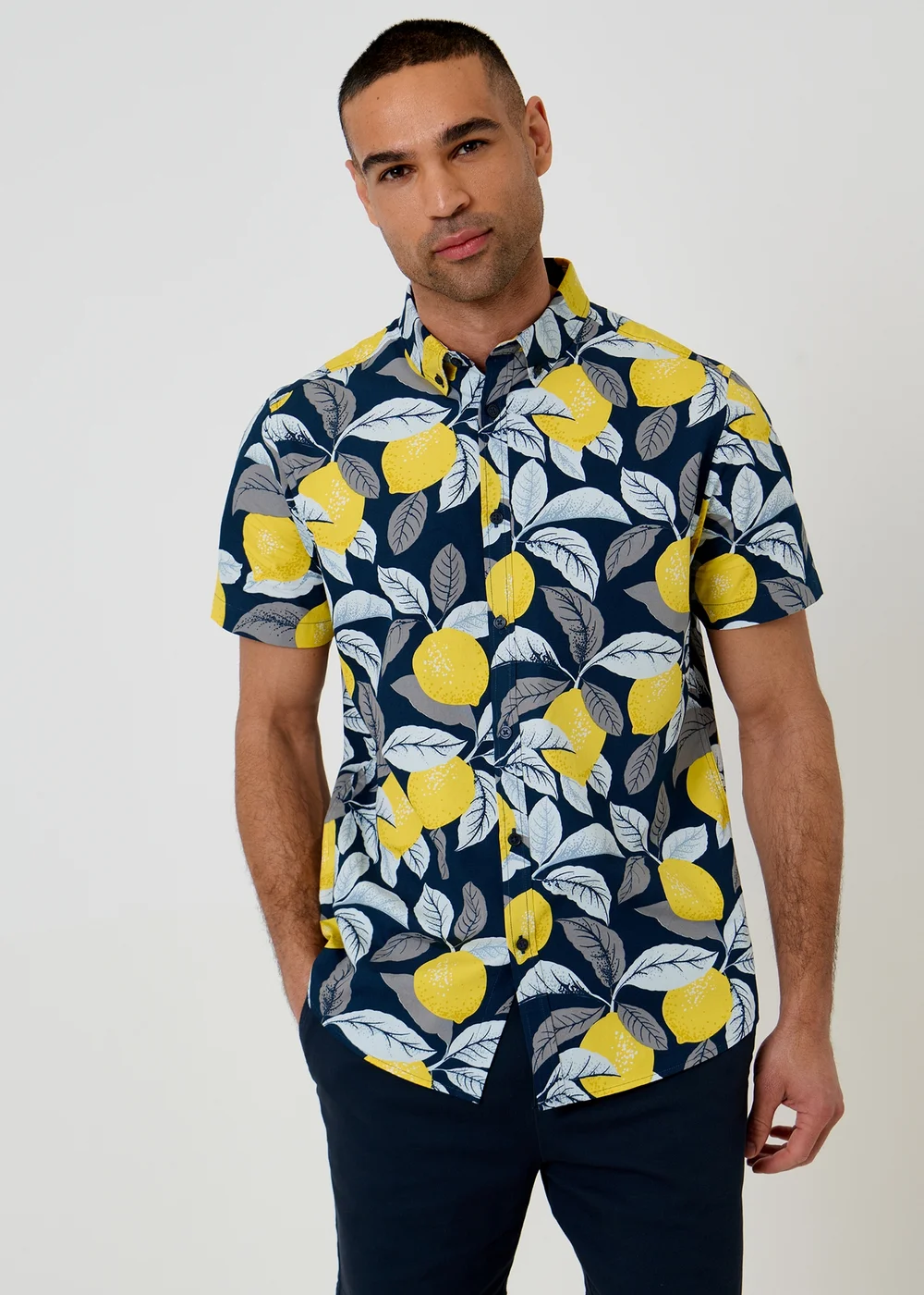 Threadbare Multi Lemon Print Cotton Short Sleeve Shirt - L Image 1