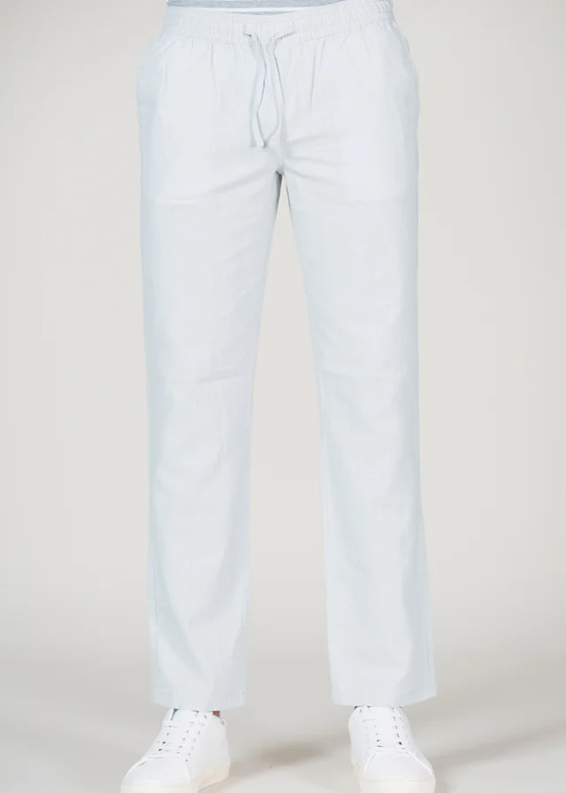 Tokyo Laundry Grey Cotton Linen Drawstring Straight Leg Trousers