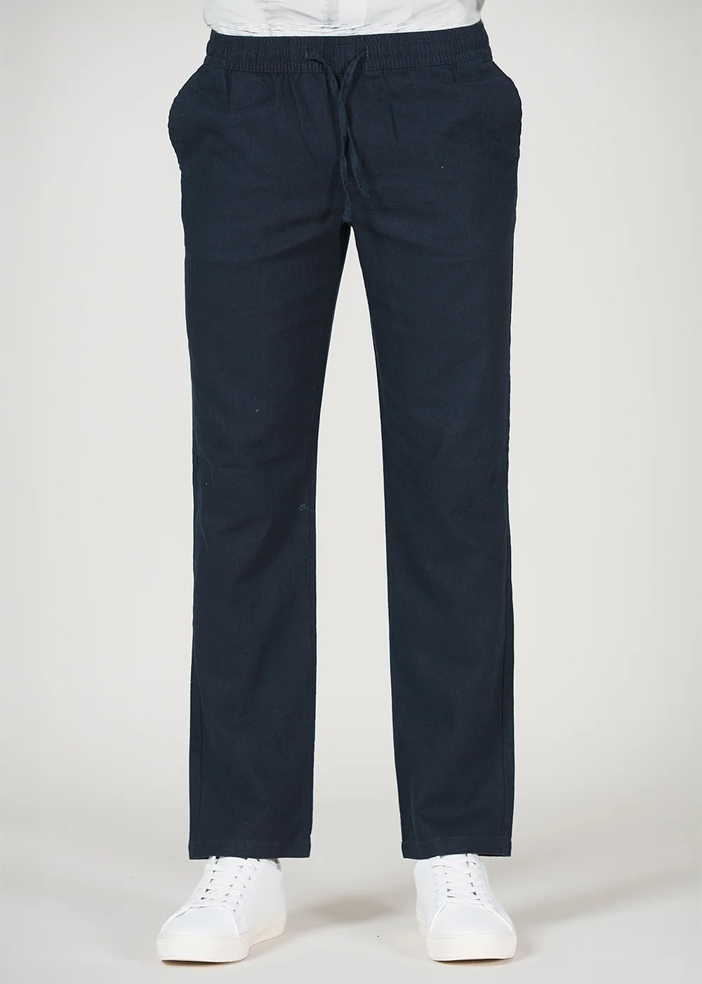 Tokyo Laundry Navy Cotton Linen Drawstring Straight Leg Trousers - S Image 1