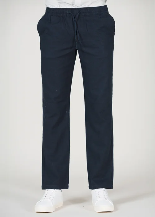 Tokyo Laundry Navy Cotton Linen Drawstring Straight Leg Trousers - S Image 1