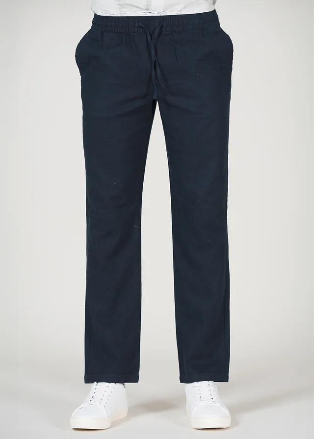 Tokyo Laundry Navy Cotton Linen Drawstring Straight Leg Trousers