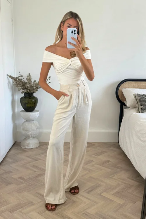 Style Cheat Claire Neutral Linen Straight Leg Trouser - 16 Image 3