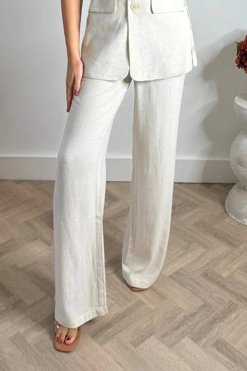 Style Cheat Claire Neutral Linen Straight Leg Trouser - 16 Image 2